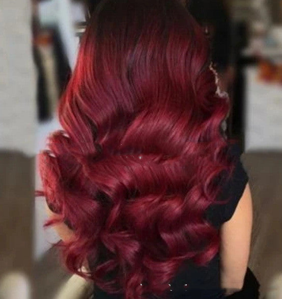 Wine Red Long Curly Hair